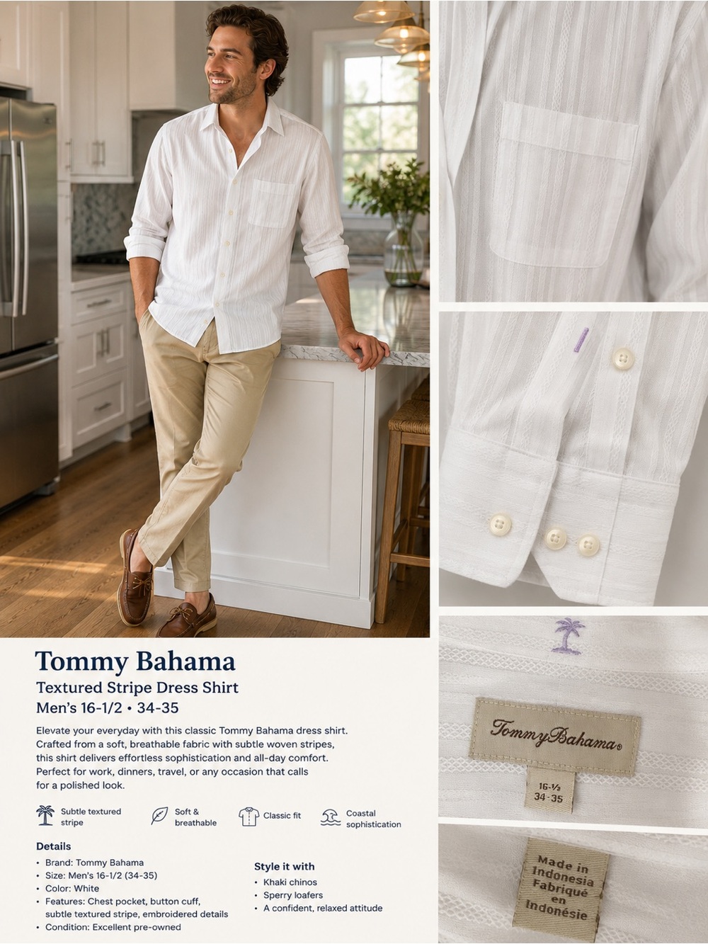 Tommy Bahama White Textured Stripe Button-Up Shirt